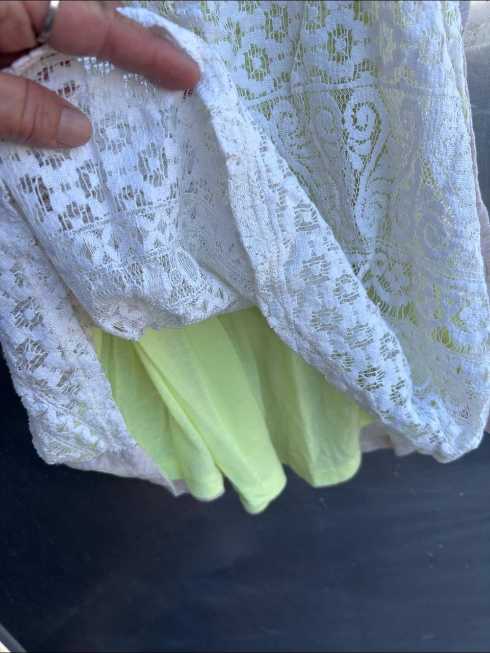Rewind Cream Lace One-Piece with Neon Yellow Straps, XLG, - Picture 6 of 9